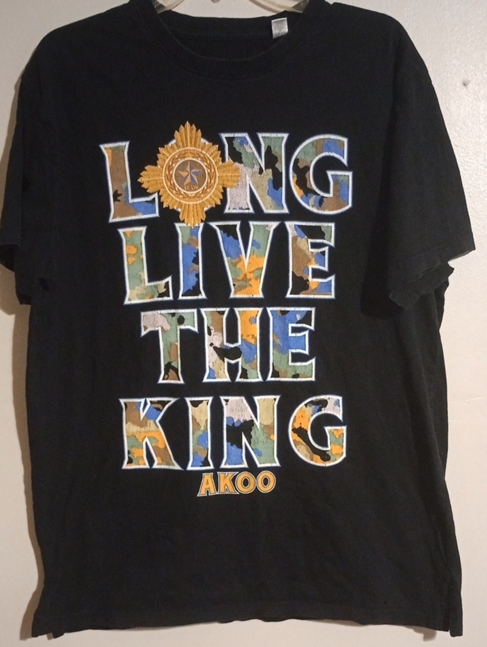 AKOO Black Camo Lettering 'Long Live The King' Tee Y2K Sz XL